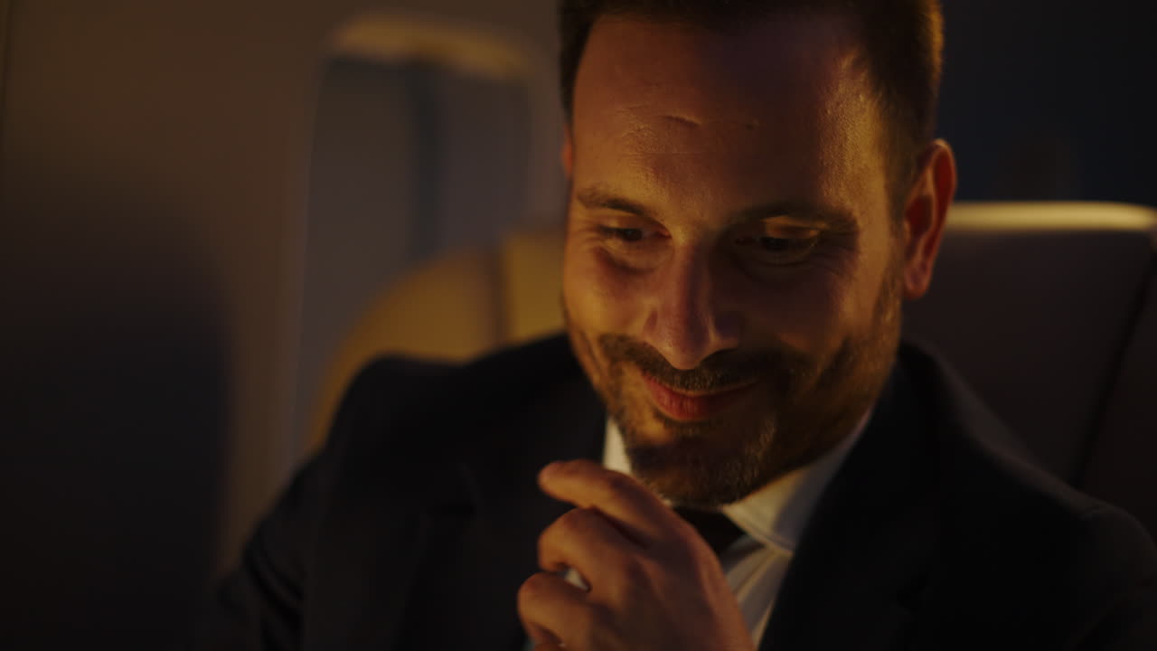 Man in Suit on Private Jet