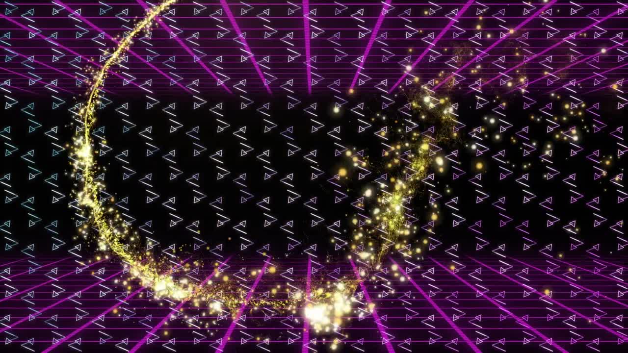 검은 바탕에 선 위에 있는 빛의 점과 모양의 애니메이션