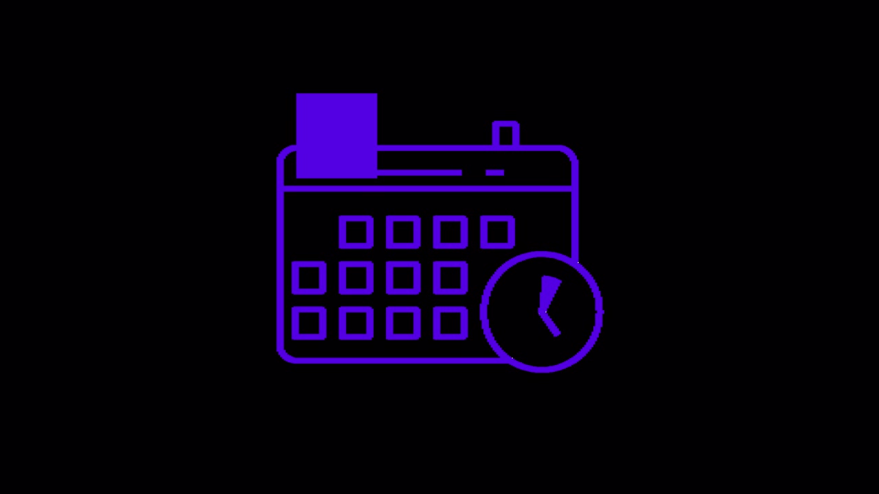 Animated Purple Calendar and Clock Icon Drawing