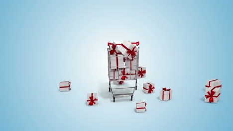 regalos cayendo en el carrito sobre fondo azul