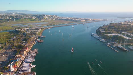 Boating-At-Marina-Del-Rey-Overlooking-The-Ballona-Wetlands-Ecological-Reserve-In-Los-Angeles,-California