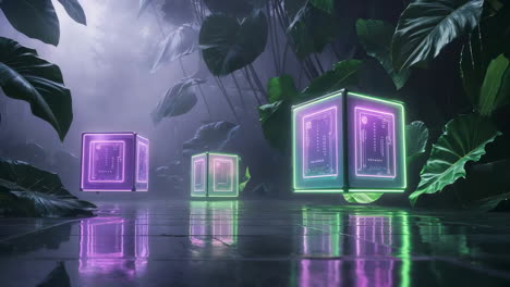 luminous digital cubes in a mystical jungle
