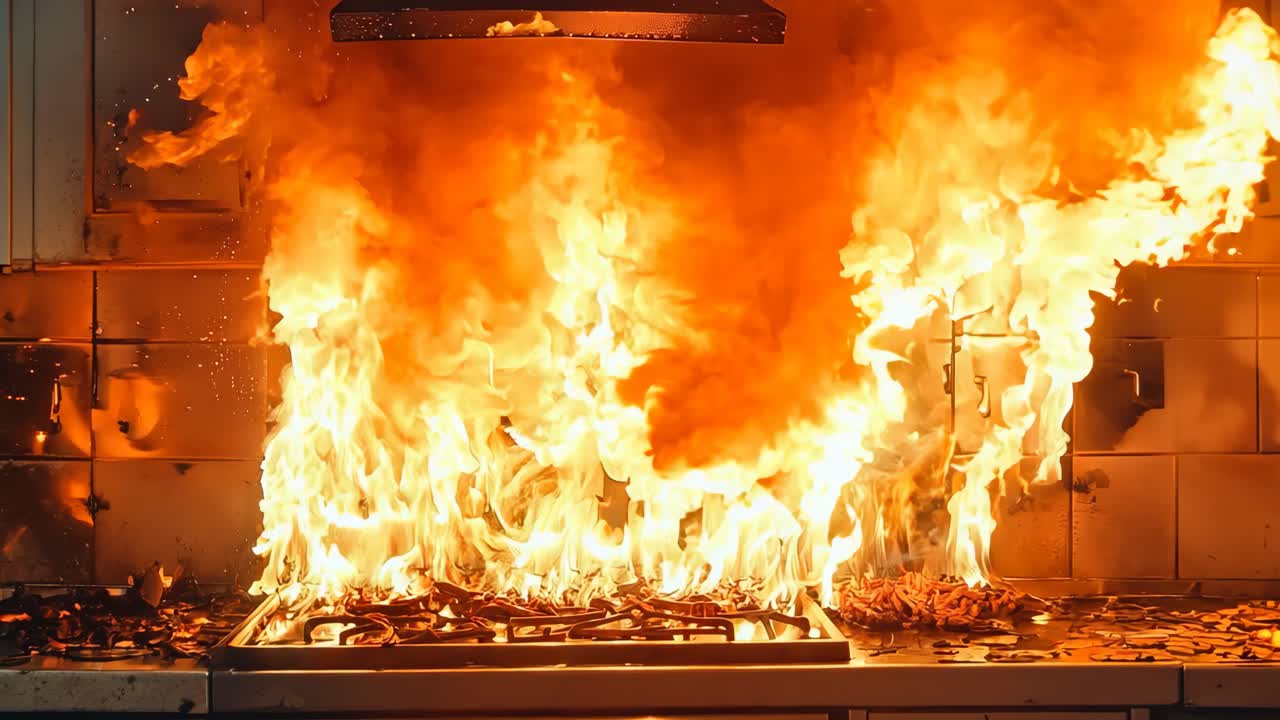 부에서 불타고 있는 스토브