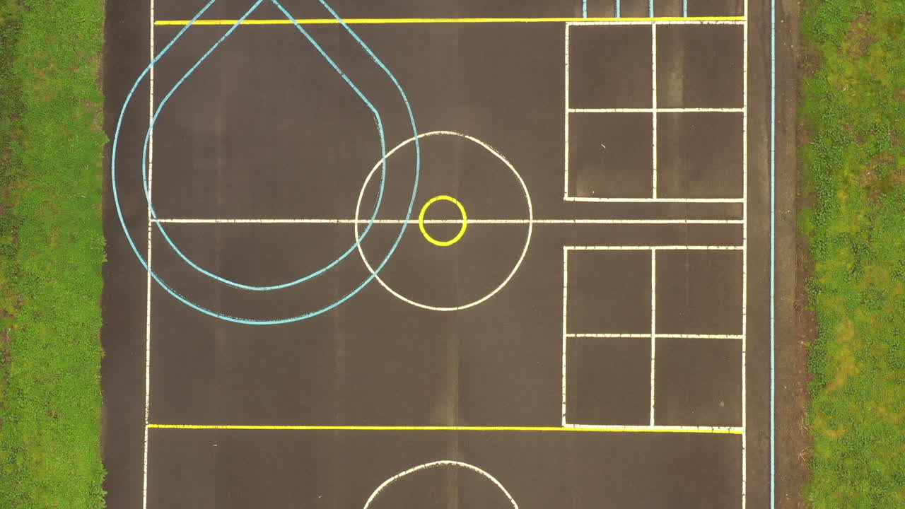 AERIAL Directly Above A Outdoor School Basketball Court