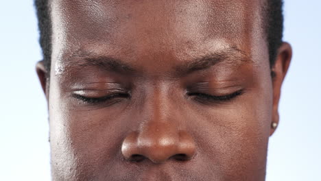 black man, face and closeup on attention to