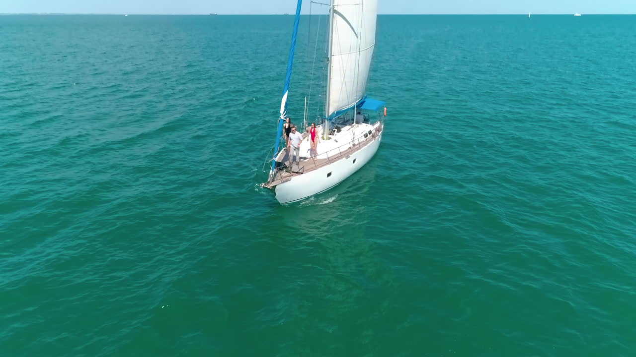 Yachting at windy day. Nature seascape of ship sailing on sea