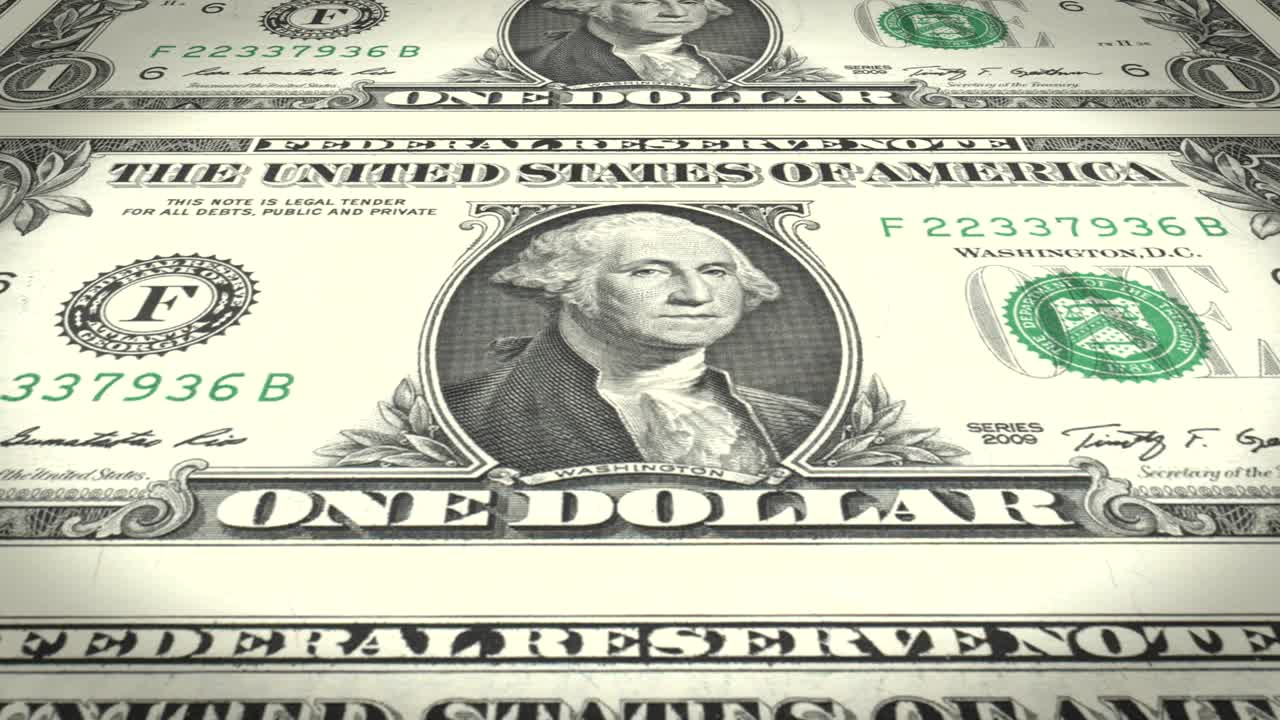 billetes de un dólar rodando, dinero en efectivo, bucle