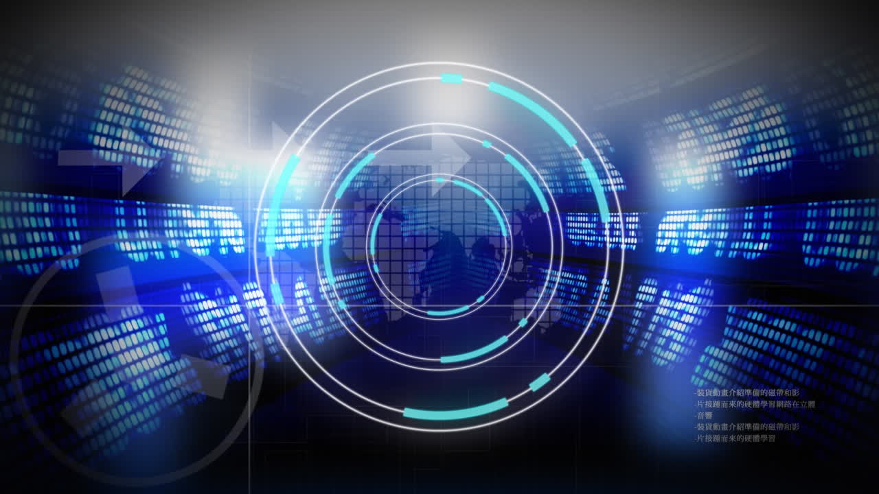 Animation of scope scanning over arrows and stock market