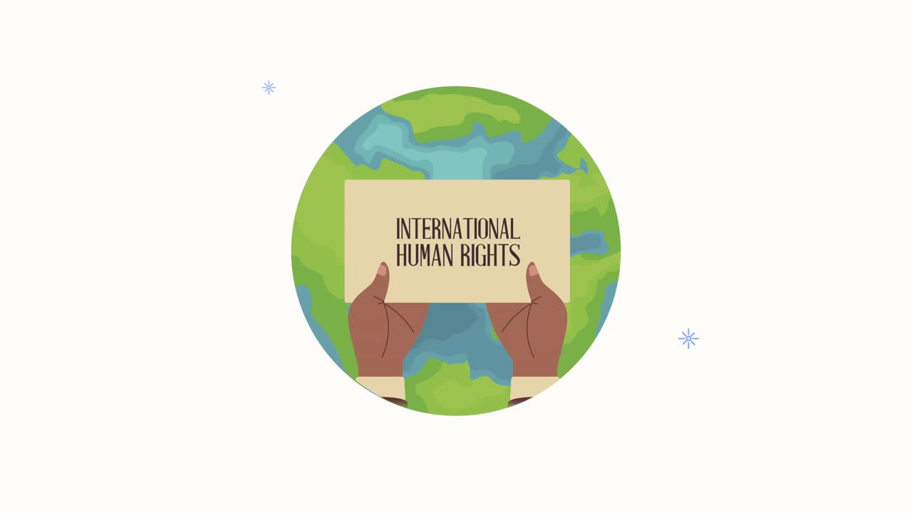 human rights lettering in banner hands lifting in earth planet