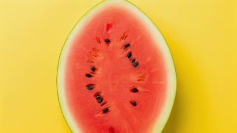 close-up of a watermelon slice on a yellow background