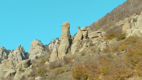 autumn mountain landscape with unique rock formations