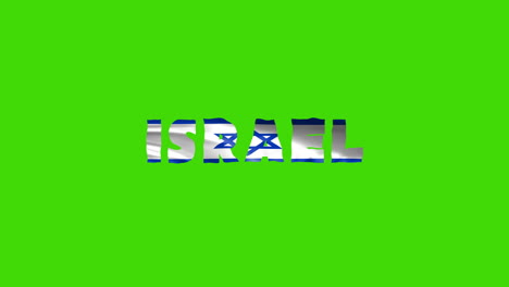 israel country wiggle text animation lettering with her waving flag blend in as a texture - green screen background chroma key loopable video