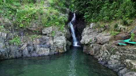 aerial - forward drone shot of maribina waterfalls in catanduanes, philippines