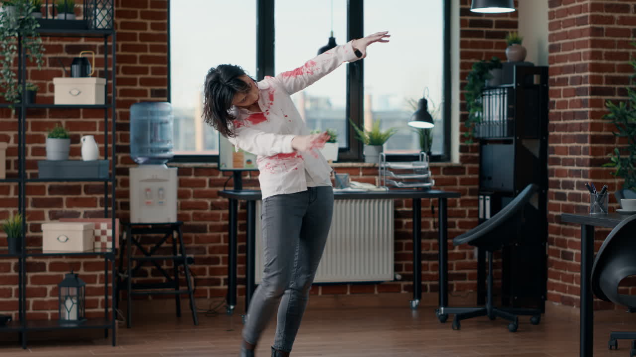 Infected dangerous zombies chasing man in office workspace