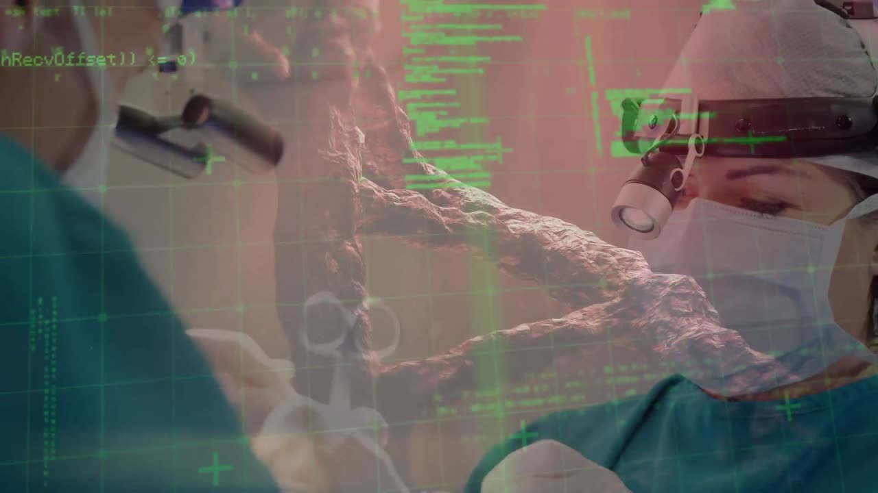 다양한 외과 의사들에 대한 데이터 처리 및 dna 스트랜드의 애니메이션