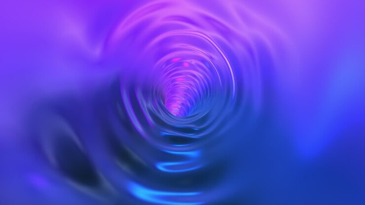Abstract background with an animated hypnotic tunnel made of lilac - blue caramel, glass or plastic. Animation of a seamless loop.
