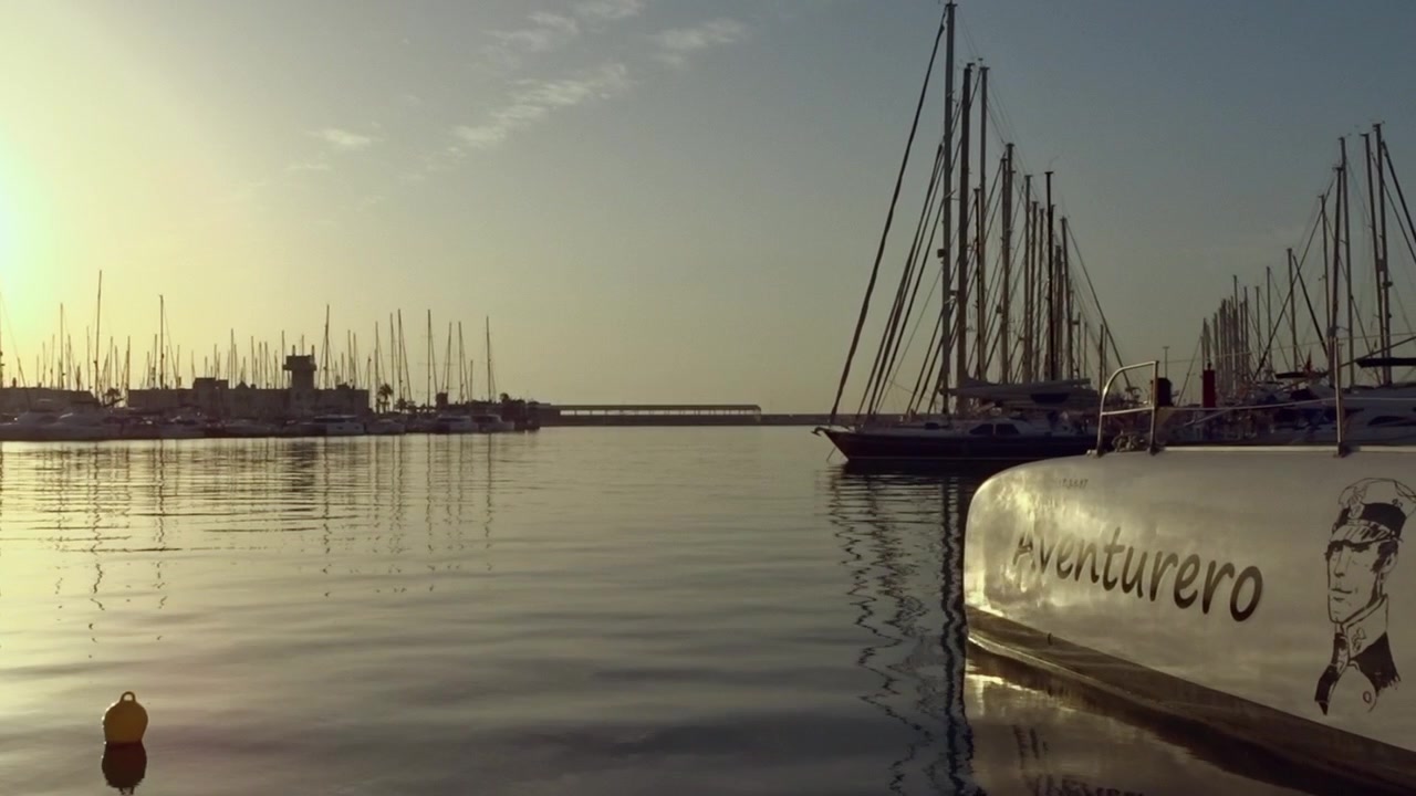 Herausgezoomte Aufnahme einer Flotte von Segelbooten, die an einem schönen sonnigen Tag in einem Yachthafen festgemacht sind