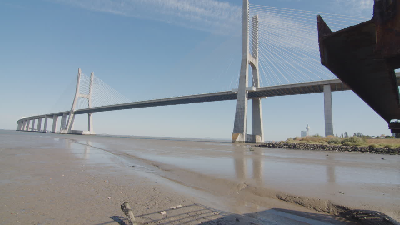 Vasco da Gama bridge in Lisbon, Portugal. Rusty structure
