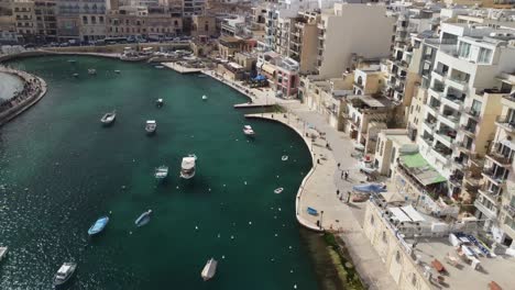 aerial view of spinola bay in st julien, malta island