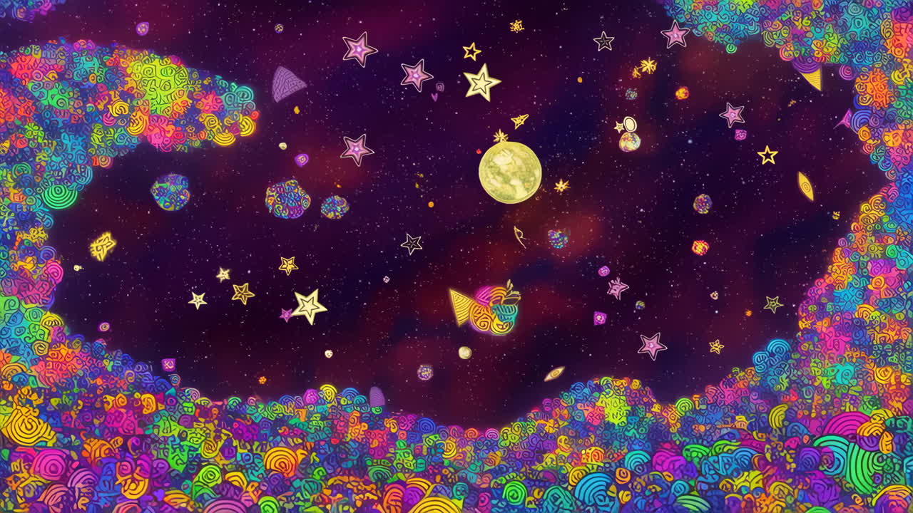 Psychedelic Cosmic Dreamscape with Colorful Patterns and Stars