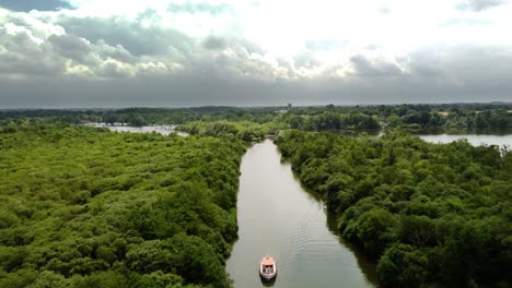 aerial view of leading line drone flying over the river line