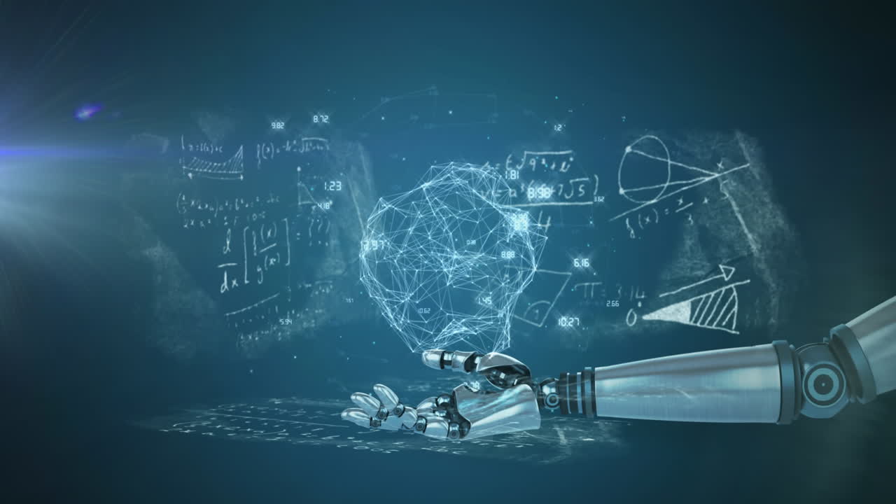 모양과 수학적 방정식에 대한 데이터 처리를 가진 로 팔의 애니메이션