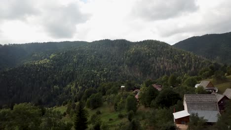 stunning drone shot of the romanian wild mountain and beautiful village