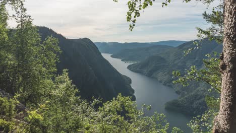 美麗的挪威高地,山脈和泰勒馬克湖