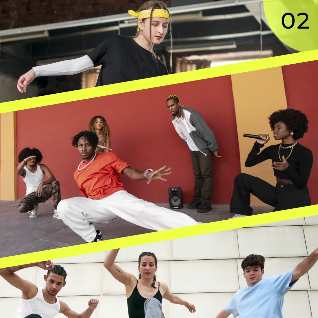 Collection of vibrant images showcasing diverse young dancers in urban and studio settings