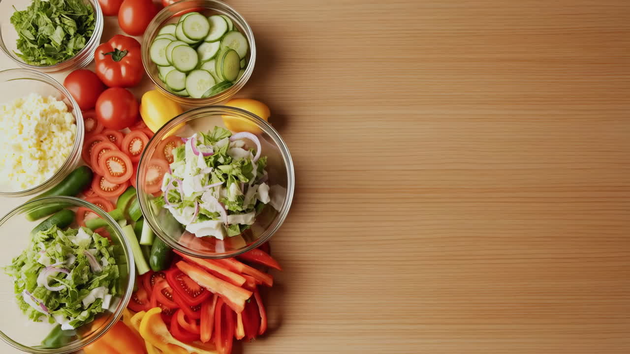 Fresh Salad Ingredients on a Wooden Table