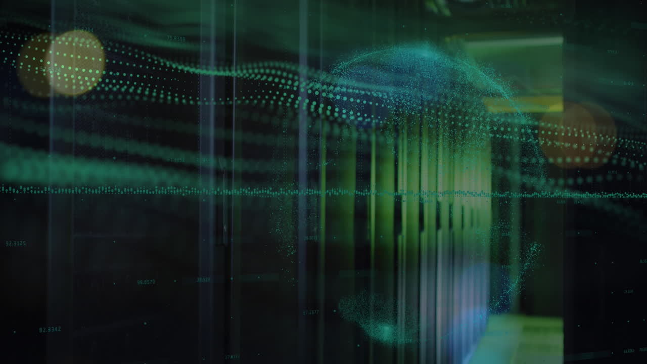 animazione dell'elaborazione dei dati con scansione della portata su server informatici