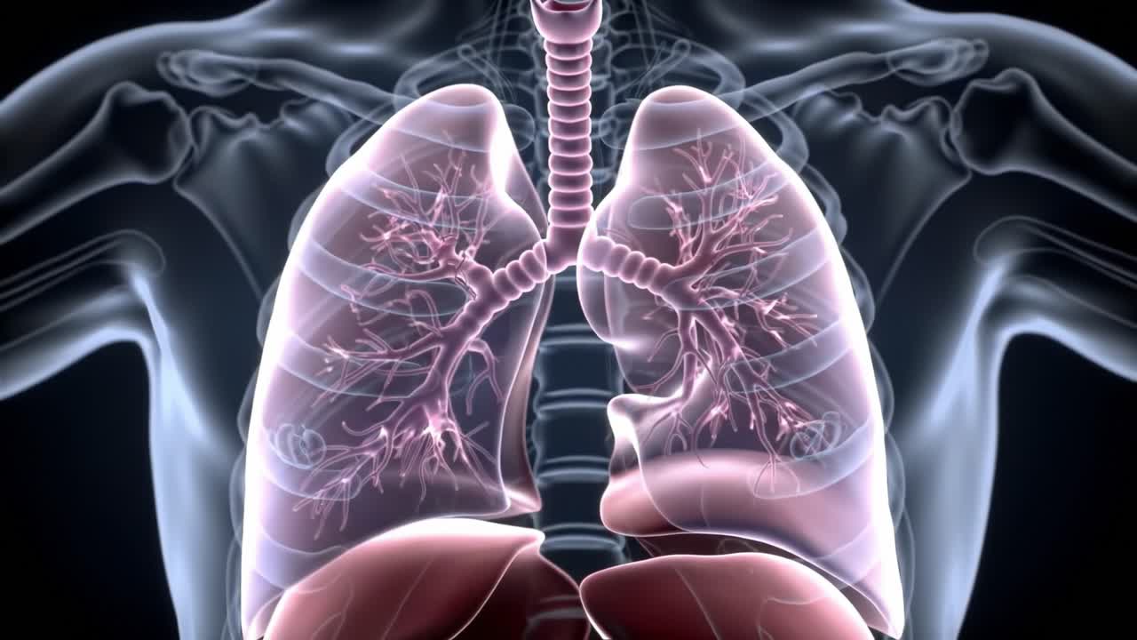 Detailed Visualization of the Human Respiratory System: Internal Anatomy of Lungs Highlighting the Complex Network of Bronchi and Alveoli in Two Distinct Frames