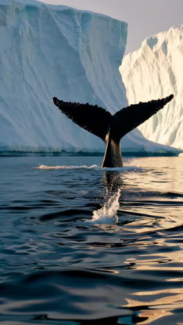 whale tail near iceberg in arctic waters