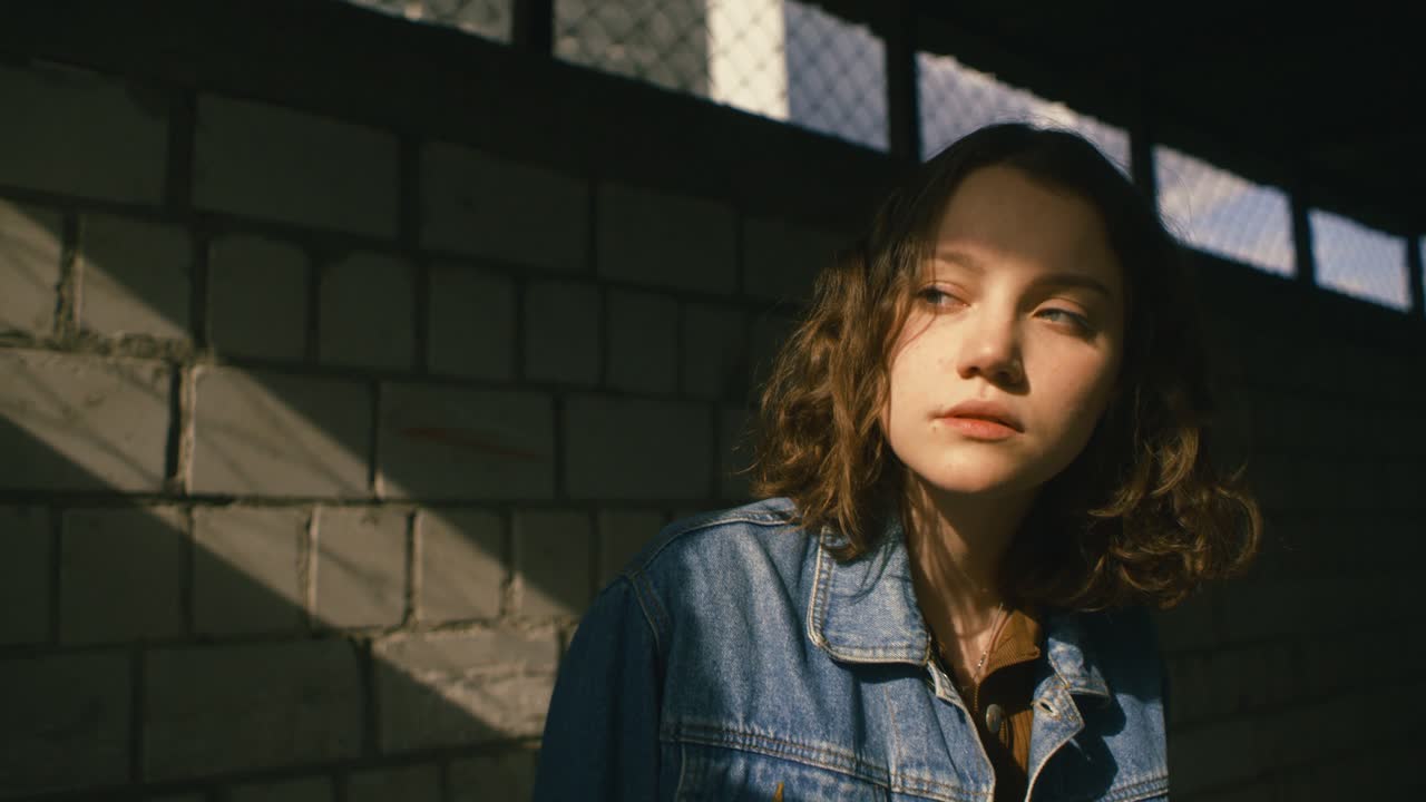 미국 로스앤젤레스의 뜨겁고  ⁇ 은 날에 심각한 범죄를 저지른 후 경찰로부터 숨어있는 걱정스러운 여성의 영화 영상