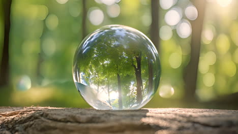 glass ball on tree stump
