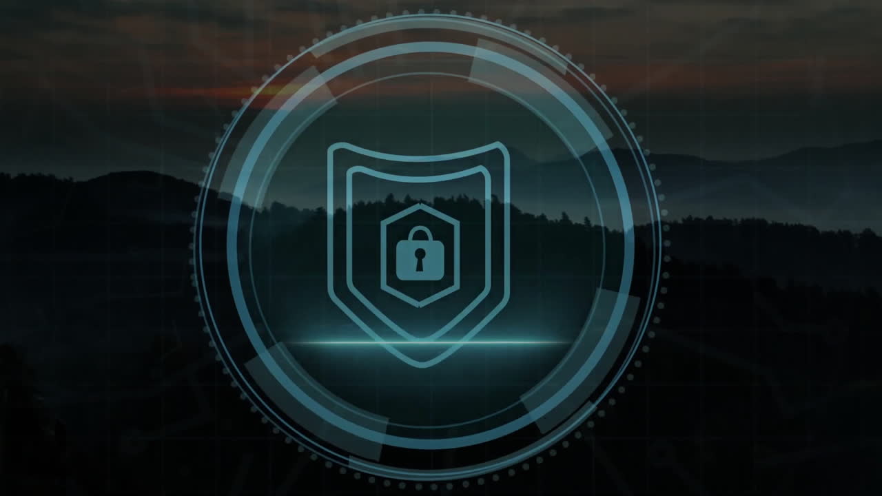 animación de escaneo de alcance con icono de candado sobre el paisaje