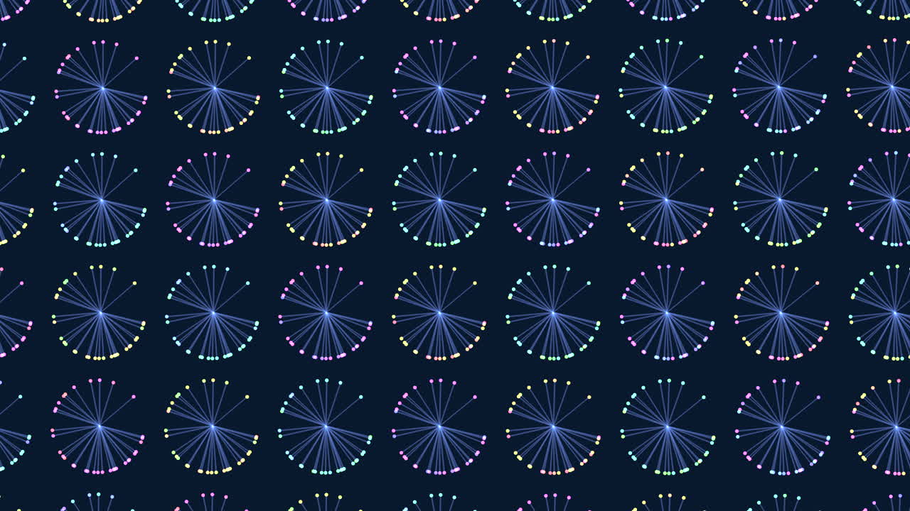 A mesmerizing design featuring blue and purple stars arranged in circular patterns on a black background, with each star pointing towards the center, creating captivating and repetitive visual effect