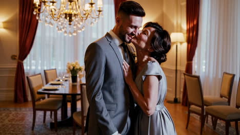 happy man and woman in formal attire at an elegant event