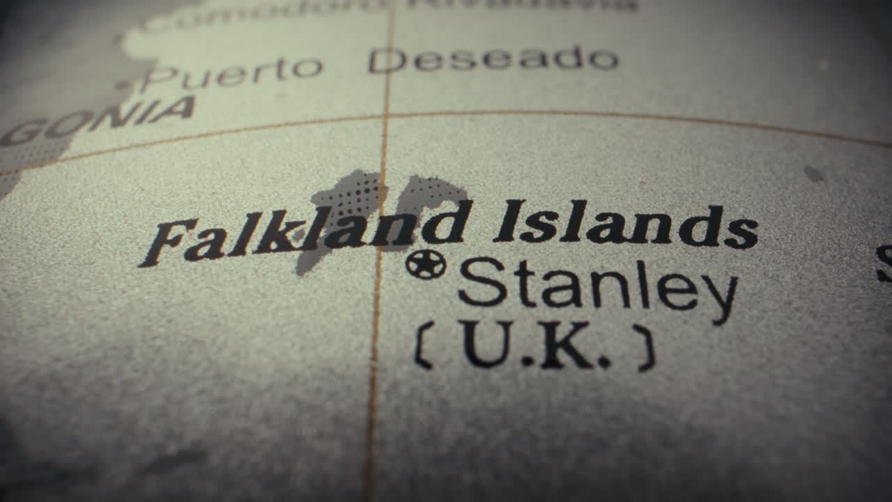 Close-up of Falkland Islands on a world map