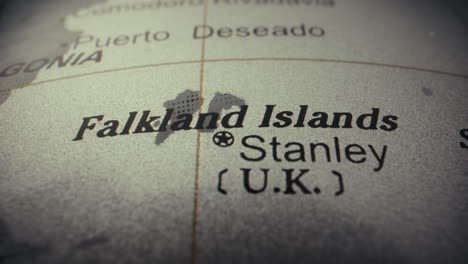 close-up of falkland islands on a world map