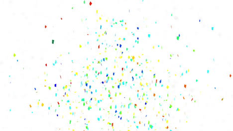 animation of falling colorful confetti shapes over white background