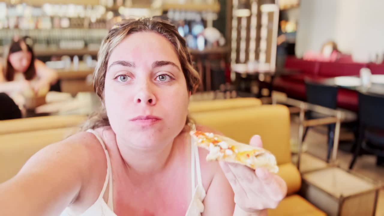 Thoughtful Woman Enjoying Pizza During Her Athens University Break