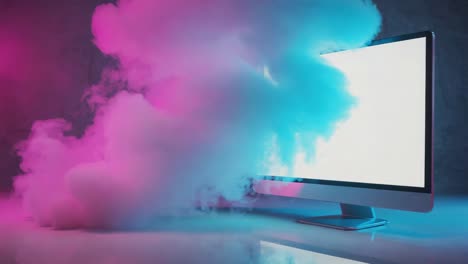 computer monitor with neon smoke