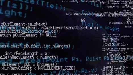 animation of looping computer language over globe against black background