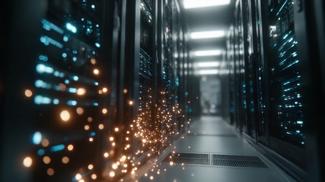 A Glimpse into High-Tech Data Centers: Exploring the Intricacies of Modern Server Racks and the Flurry of Digital Activity Within Their Silent Walls