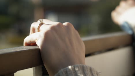 woman wearing her beautiful engagment ring (50p)