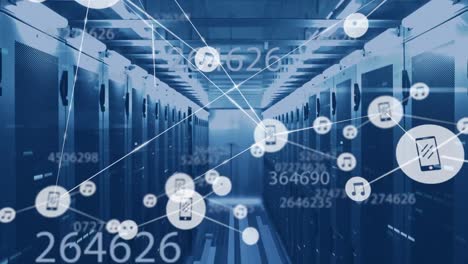 Animation-of-network-of-connections-with-icons-and-data-over-computer-servers