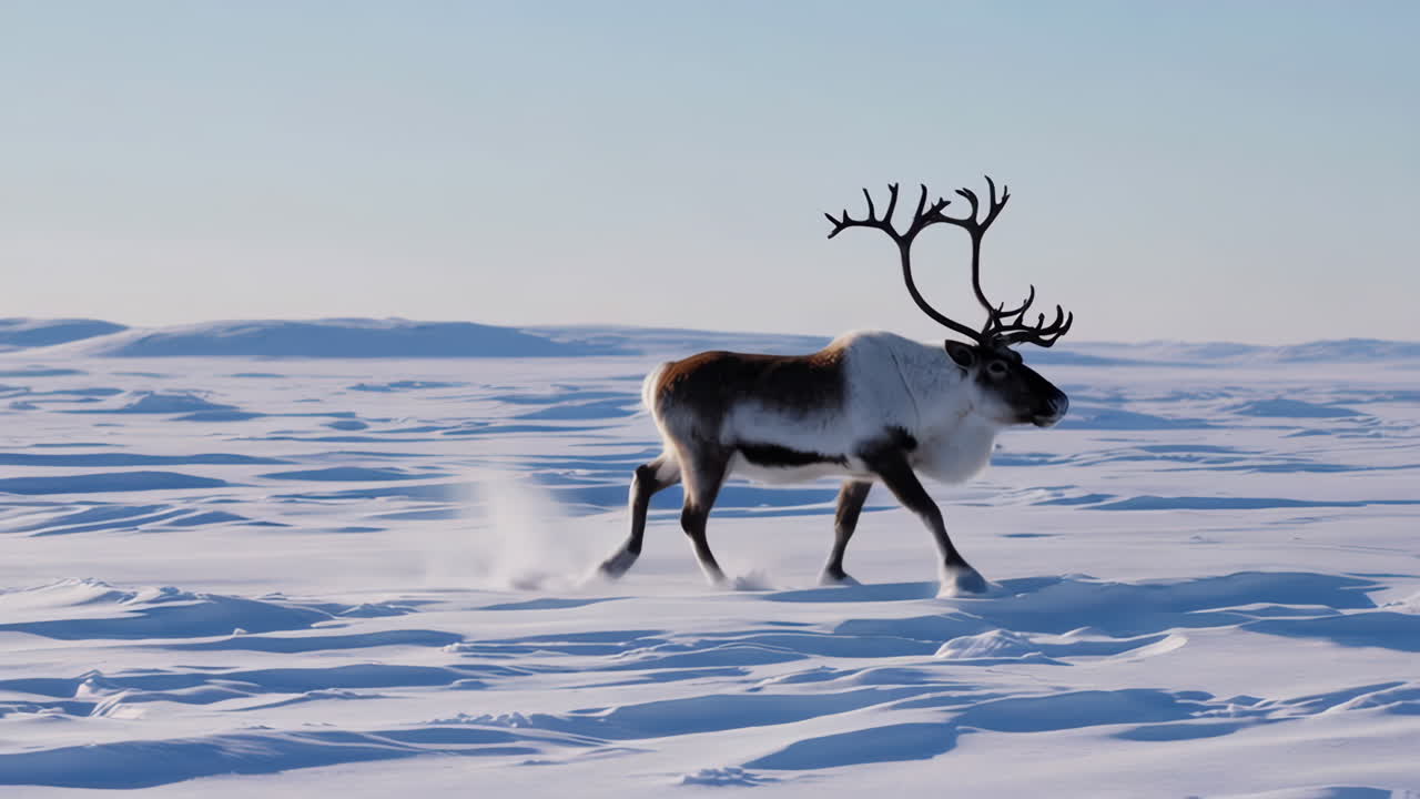 Reindeer in a snowy arctic landscape