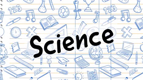 Animation-of-science-text-over-school-items-icons