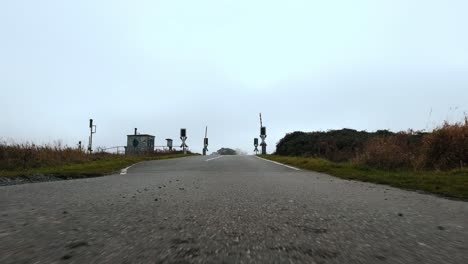 tracking shot over a railroad crossing
